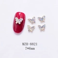 Detailed view of 5pcs 3D metal butterfly nail art charms with crystal rhinestones 7x6mm - Aurora Diamond Gold Base Butterfly (8821)