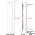 Detailed view of dual-ended acrylic nail art pen with size measurements and storage case - Purple