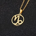 Golden Capricorn zodiac pendant necklace in stainless steel with hollow circle design - Capricorn / Gold