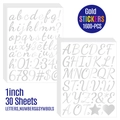 Detailed close-up of 1-inch gold alphabet and number sticker sheets for DIY crafts - 1 Inch Silver Handwriting Font 30 Sheets