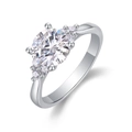 Polished S925 silver moissanite ring with round-cut main stone and side accents - US Size 7 / R13662 Moissanite 2 Carat+8 Stones