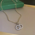 Collier superposé bicolore avec chaîne dorée et maillons trombone argentés et anneaux pavés - Style Double Anneau Or Argent Zirconia (48# Alliage-Double Anneau Or Argent)