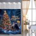 Dettaglio della tenda da doccia natalizia con motivo Babbo Natale e occhielli in metallo - Babbo Natale e Volpe