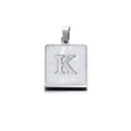 Square stainless steel shell pendant featuring a silver metal letter K inlay - Steel K
