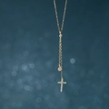 Elegant gold S925 silver Y-shaped cross necklace with zircon tassel drop - 925 Silver / Gold