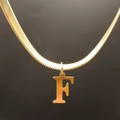Elegant gold herringbone chain necklace with metallic letter F pendant for women - Letter F (5592272000726)
