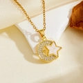 Artistic display of gold star and crescent moon necklace with sparkling crystals and inlay - Gold Pave Zircon Moon Star Shell Necklace (T016)