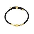 Close-up of black braided cord bracelet featuring polished gold heart pendant and beads - Black (Heart)