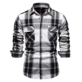 Détail de chemise en flanelle à carreaux gris avec deux poches poitrine et poignets - XL / Carreaux Noir et Blanc