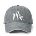 Casquette de baseball en denim délavé gris ajustable avec imprimé Mr. et petit cœur - Taille unique / Gris