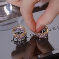 Elegant gold-plated hoop earrings with micro-paved purple cubic zirconia stones - Gold Purple