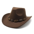 Vintage dark brown western cowboy hat with wool felt material and wooden bead band - Coffee