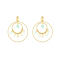 Golden French style hoop earrings with light green and iridescent white resin beads - Gold Green