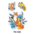 Waterproof watercolor tattoo sticker featuring fox and flower design model TH-436 - Th-436 / 210*148mm