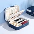 Portable PU leather jewelry organizer box with multi-layer storage in navy and white - 16x11.5x5cm / Blue With White Edge