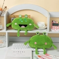 Cute green plush frog pencil case set with funny faces and large capacity storage - Big Mouth Frog