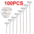 Pack of 100 silver stainless steel eye pins in various sizes for DIY jewelry making - Eye Pin / 15mm / Silver