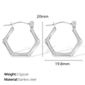Silver hexagonal stainless steel hoop earrings for women with detailed size measurements - Hexagonal Geometric Hoop Set / Silver Earrings (EH37S)