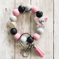Silicone bead keychain with pink grey black beads and pink tassel elephant charm - Elephant