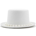 Elegant white top hat with pearl chain trim for gentleman stage and formal events - M(56-58cm) / Pearl Chain Decor Style (08) / White