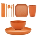 Eco-friendly orange wheat straw tableware set including bowl, plate, cup, and cutlery - Orange 9pcs Set