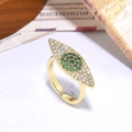 Dettaglio anello occhio del male placcato oro con zircone verde e cristalli pavé - Anello Aperto Occhio del Diavolo Zirconia Verde (ZYN-DMR115G-3)