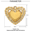 Detailed view of gold heart pendant with rhinestones including precise size measurements - YE576 (Gold Heart Rhinestone Border)