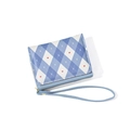 Cartera de cuadros azules y blancos con corazones rojos y correa de muñeca - Azul