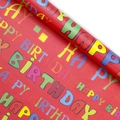 Red roll of Happy Birthday wrapping paper with colorful lettering for kids' gifts - 50x70cm / Birthday English Red