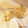 Golden octopus stud earrings in titanium steel with measurements on satin background - Octopus Stud Earrings (FYD6116EH)