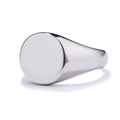 Macro shot of polished silver stainless steel signet ring with a round smooth mirror surface - US 5 / Silver Steel (Small)