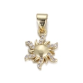 Detail of golden sun pendant charm with inlaid clear rhinestones on white background - Gold Sun Rhinestone (076-13)