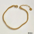 Elegant gold-plated stainless steel flat snake chain bracelet with adjustable lobster clasp - Gold Standard Snake Bone Chain Stainless Steel Bracelet (B564)