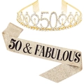 Gold 50th birthday set with 50 & Fabulous sash and sparkling rhinestone tiara crown - Gold 50 & Fabulous Set