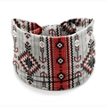 Elastic wide headband with grey and red African Aztec geometric print for women - Style 123