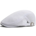 White breathable mesh flat cap for men and women with adjustable vintage metal buckle - Adjustable / White