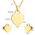 Detailed size specifications for gold plated stainless steel heart jewelry set - Gold (SE121001G)