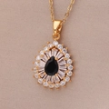 Elegant gold necklace with a black teardrop pendant surrounded by white zircons - 93#XL2161-12