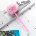 Cute pink pom pom ballpoint pen with matching fluffy top and pastel plastic barrel - Candy Pink
