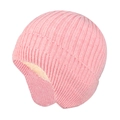 Detail view of pink knit winter hat with warm fleece lining and ear protection - Fleece Lined Style / Pink