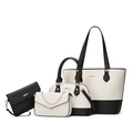 Chic black and white 4-piece handbag set including tote bag and matching accessories - White and Black