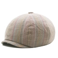 Gorra de repartidor a rayas clásica con textura de algodón y lino de estilo vintage - Rosa