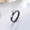 Elegant black titanium steel ring with a brilliant cubic zirconia solitaire for women - Size 5 / Black