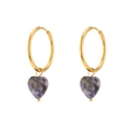 Golden hoop earrings featuring heart-shaped marble pendants with blue and purple textures - Blue Spot Stone (Gold-25mm Hoop)