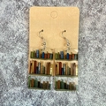 Acrylic rectangle earrings with colorful bookshelf pattern and metal hooks on card - Bookshelf Style Earrings-Multicolor