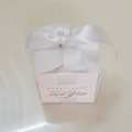 White square wedding gift box with satin ribbon bow and gold lettering detail - White / 6.5*6.5*6.5cm