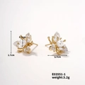 Detail showing dimensions of butterfly pearl earrings with gold plating and cubic zirconia - E03551-1 Flower Pearl Zirconia