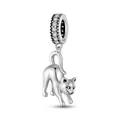 Cute S925 sterling silver cat charm with white zircon pavé setting for DIY bracelets - 925 Silver / Stretching Cat Style (SCC2595)