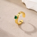 Adjustable 18K gold plated ring featuring a square emerald green zircon and beaded edge - Gold-Green Zirconia (Square)