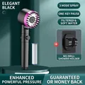 Matte black pressurized shower head set with three-mode spray and built-in filter - Bracket Set / Elegant Black